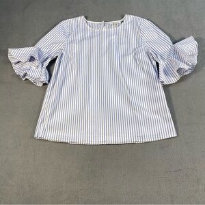 Calvin Klein Women’s Blue and White Striped Blouse Ruffle Sleeves blouse, size S